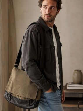 Indigo Olive/Khaki Canvas Messenger Bag with Black Trim